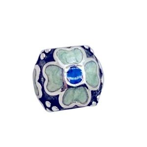Pandora sterling Silver enamel two tone blue Green Daisy flower Charm retired